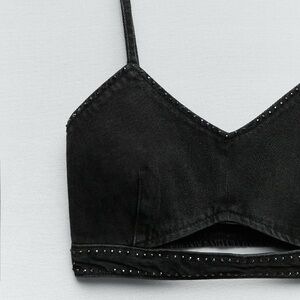 NWT Zara Rhinestone Denim Crop Top